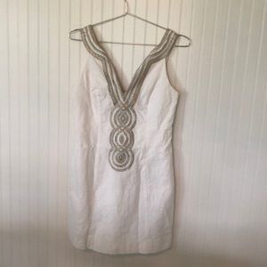 Authentic Lilly Pulitzer. USED. Valli Shift Dress. Resort White. White/Gold